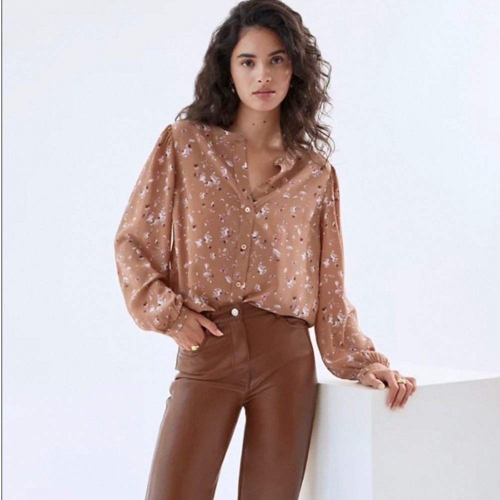 Wilfred Aritzia Women's Size XS Naomi Silk Blouse Ashy Rose Floral Button Down